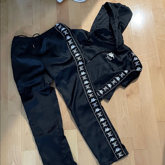 Kappa Tops - Kappa Black Hoodie and Pants Set with Logo Accents